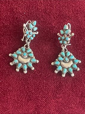 Antique Sterling Silver and Turquoise Drip Earrings